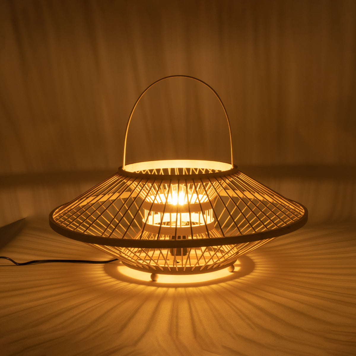 GLOBOSTAR® SORENIA 02005 Boho Επιδαπέδιο Φωτιστικό με Ντουί 1 x E27 AC 220-240V IP20 - Μπεζ - Μ50 x Π50 x Υ18cm - ledmania.gr