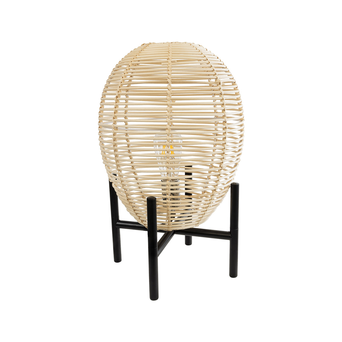 GloboStar® NERINA 02014 Boho Επιτραπέζιο Φωτιστικό Πορτατίφ Μονόφωτο 1 x E27 AC220-240V IP20 - Φ30 x Υ50cm - Μαύρο Μεταλλικό με Μπεζ Ρατάν Καπέλο Πλέγμα - ledmania.gr