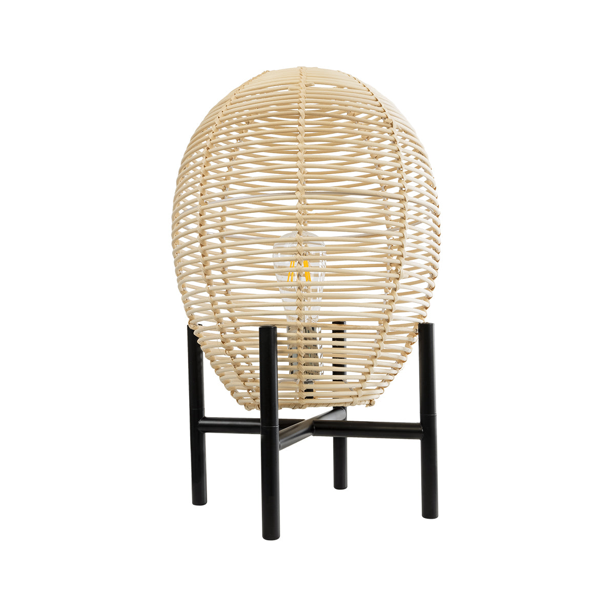 GloboStar® NERINA 02014 Boho Επιτραπέζιο Φωτιστικό Πορτατίφ Μονόφωτο 1 x E27 AC220-240V IP20 - Φ30 x Υ50cm - Μαύρο Μεταλλικό με Μπεζ Ρατάν Καπέλο Πλέγμα - ledmania.gr