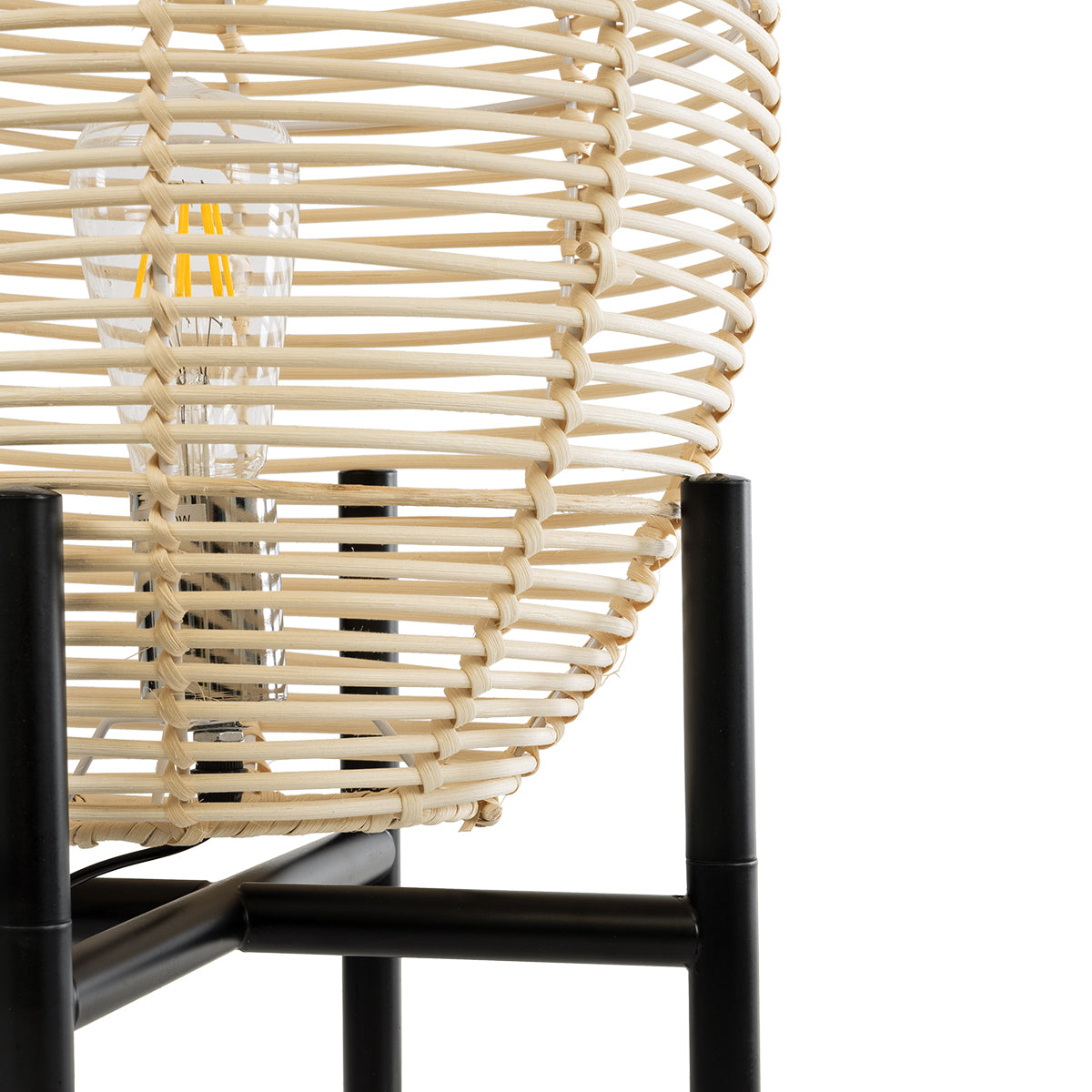 GloboStar® NERINA 02014 Boho Επιτραπέζιο Φωτιστικό Πορτατίφ Μονόφωτο 1 x E27 AC220-240V IP20 - Φ30 x Υ50cm - Μαύρο Μεταλλικό με Μπεζ Ρατάν Καπέλο Πλέγμα - ledmania.gr
