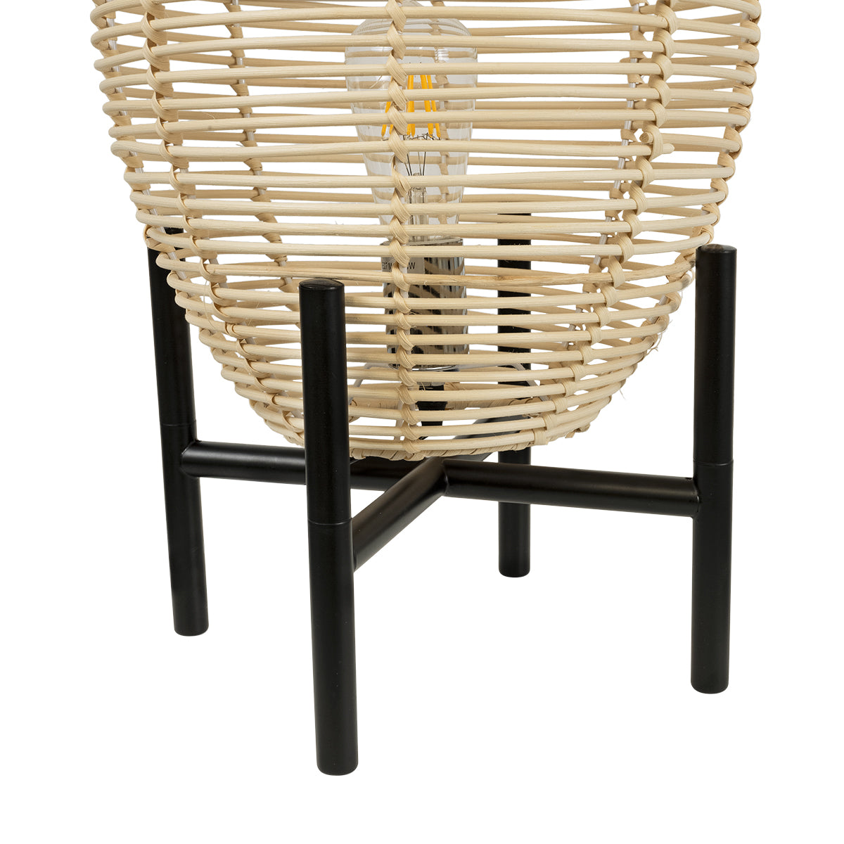 GloboStar® NERINA 02014 Boho Επιτραπέζιο Φωτιστικό Πορτατίφ Μονόφωτο 1 x E27 AC220-240V IP20 - Φ30 x Υ50cm - Μαύρο Μεταλλικό με Μπεζ Ρατάν Καπέλο Πλέγμα - ledmania.gr