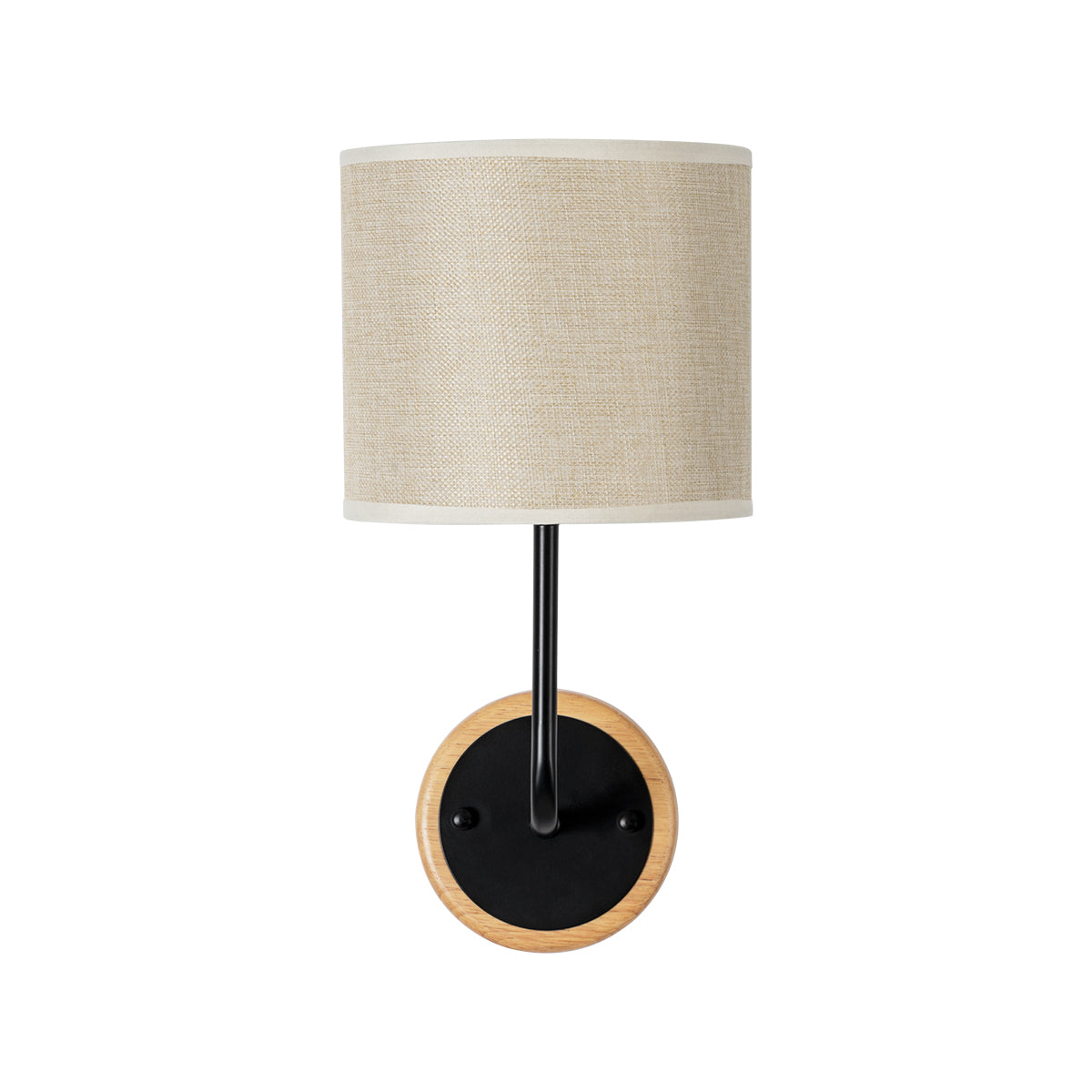 GloboStar® MANU 02043 Μοντέρνο Επιτοίχιο Φωτιστικό Απλίκα Μονόφωτο 1 x E27 IP20 Μαύρο Μέταλλο, Μπεζ Ξύλο με Μπεζ Ύφασμα - Μ18 x Π20 x Υ37cm - ledmania.gr