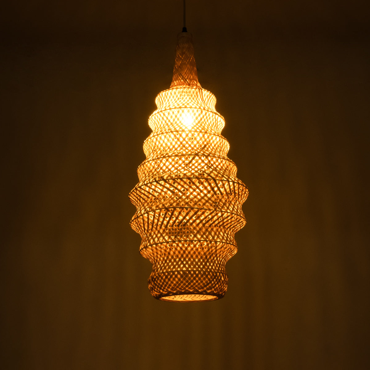 GloboStar® MAUI 02114 Boho Κρεμαστό Φωτιστικό Πλέγμα Μονόφωτο 1 x E27 IP20 Μπεζ Ξύλο - Μ30 x Π30 x Y77cm - ledmania.gr