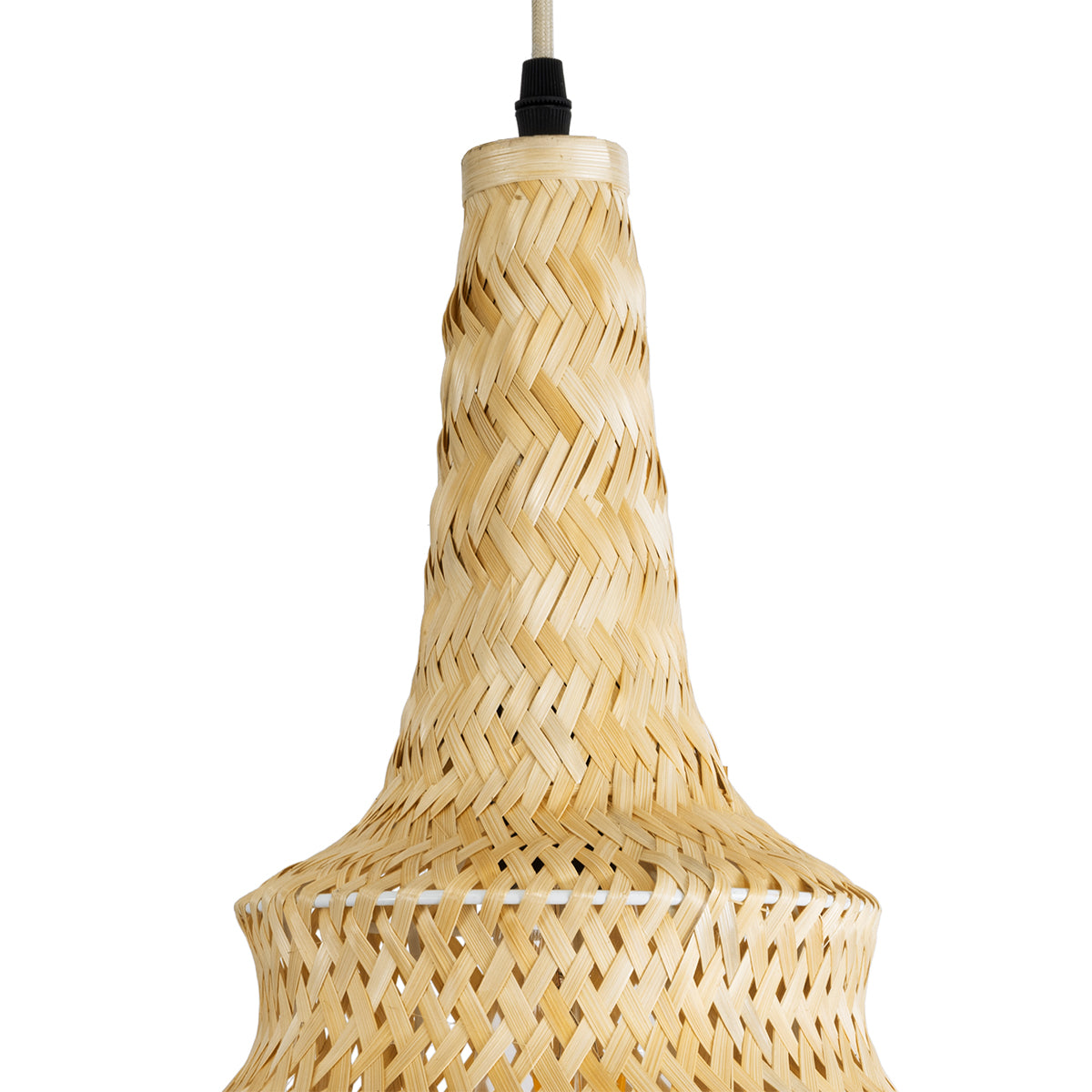 GloboStar® MAUI 02114 Boho Κρεμαστό Φωτιστικό Πλέγμα Μονόφωτο 1 x E27 IP20 Μπεζ Ξύλο - Μ30 x Π30 x Y77cm - ledmania.gr
