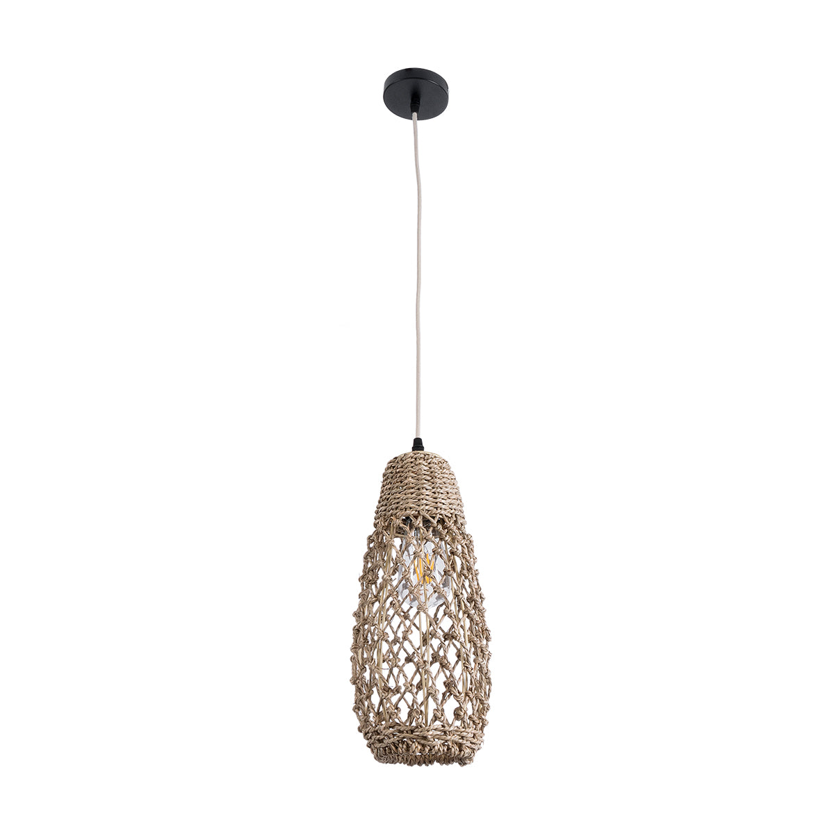 GLOBOSTAR® ECUADOR 02119 Boho Κρεμαστό Φωτιστικό Οροφής με Ντουί 1 x E27 AC 220-240V IP20 - Μπεζ - Μ15 x Π15 x Υ35cm - ledmania.gr