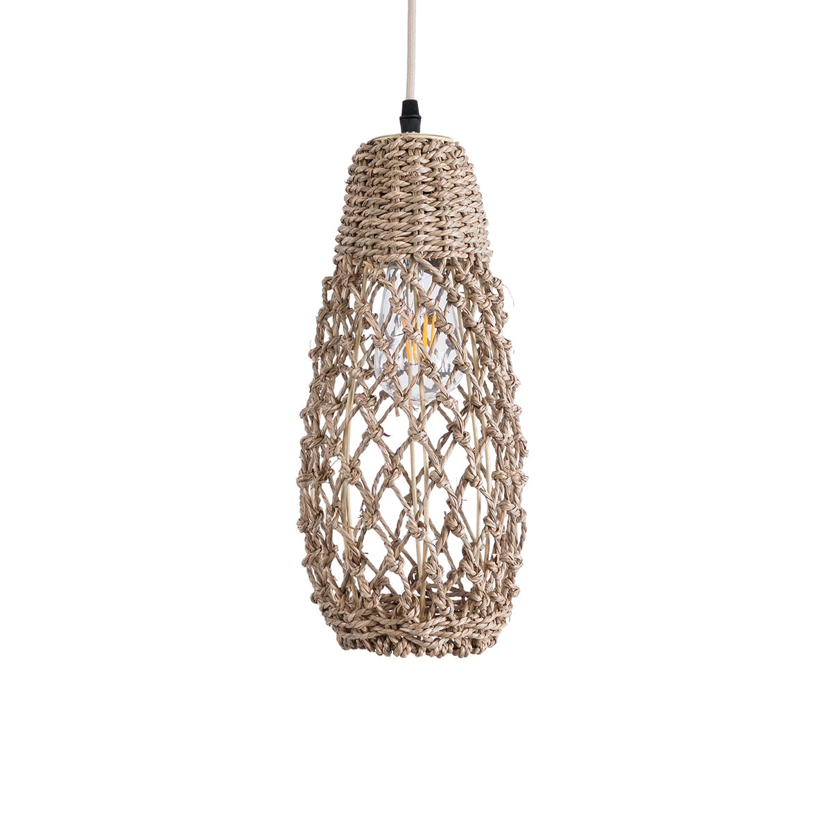 GLOBOSTAR® ECUADOR 02119 Boho Κρεμαστό Φωτιστικό Οροφής με Ντουί 1 x E27 AC 220-240V IP20 - Μπεζ - Μ15 x Π15 x Υ35cm - ledmania.gr