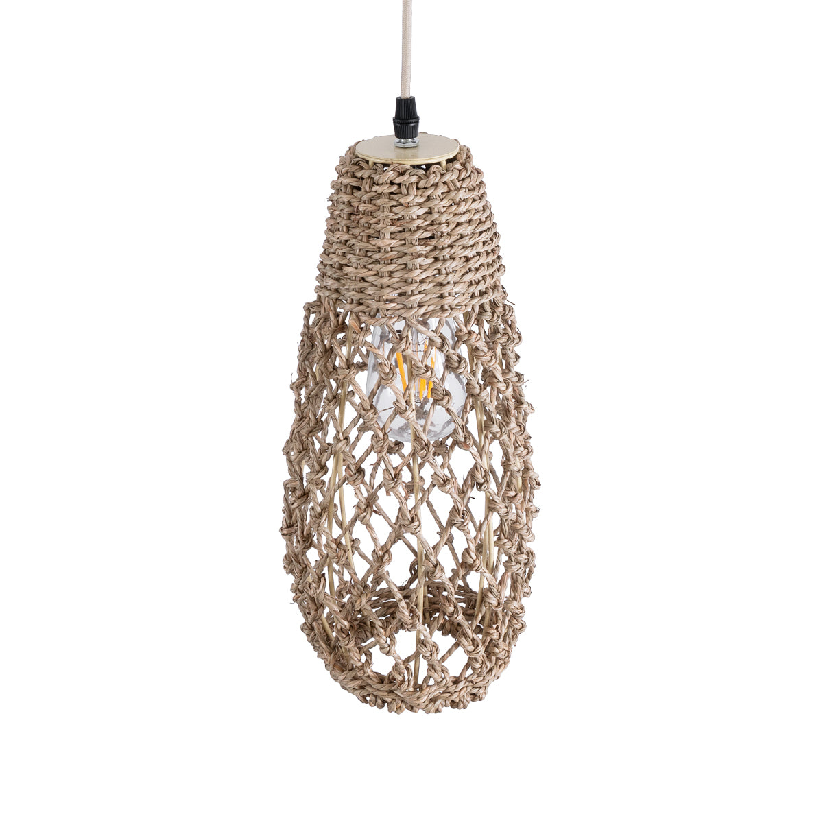 GLOBOSTAR® ECUADOR 02119 Boho Κρεμαστό Φωτιστικό Οροφής με Ντουί 1 x E27 AC 220-240V IP20 - Μπεζ - Μ15 x Π15 x Υ35cm - ledmania.gr