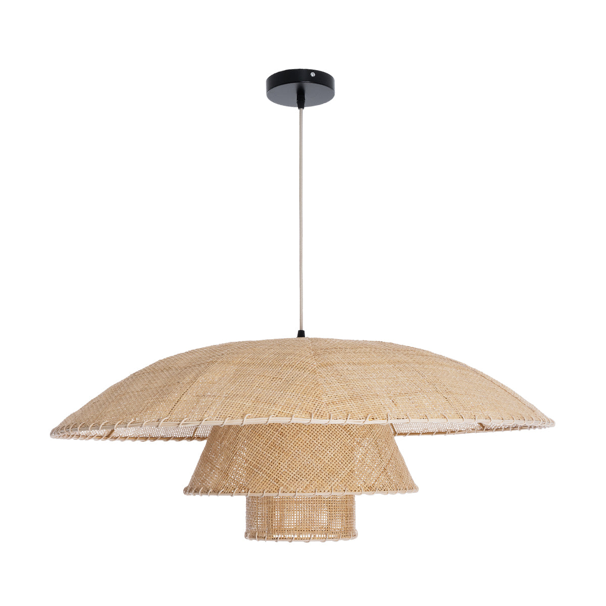 GloboStar® ZORA 02139 Boho Κρεμαστό Φωτιστικό Καμπάνα Μονόφωτο 1 x E27 IP20 Μπεζ Ύφασμα - Μ80 x Π80 x Υ32cm - ledmania.gr