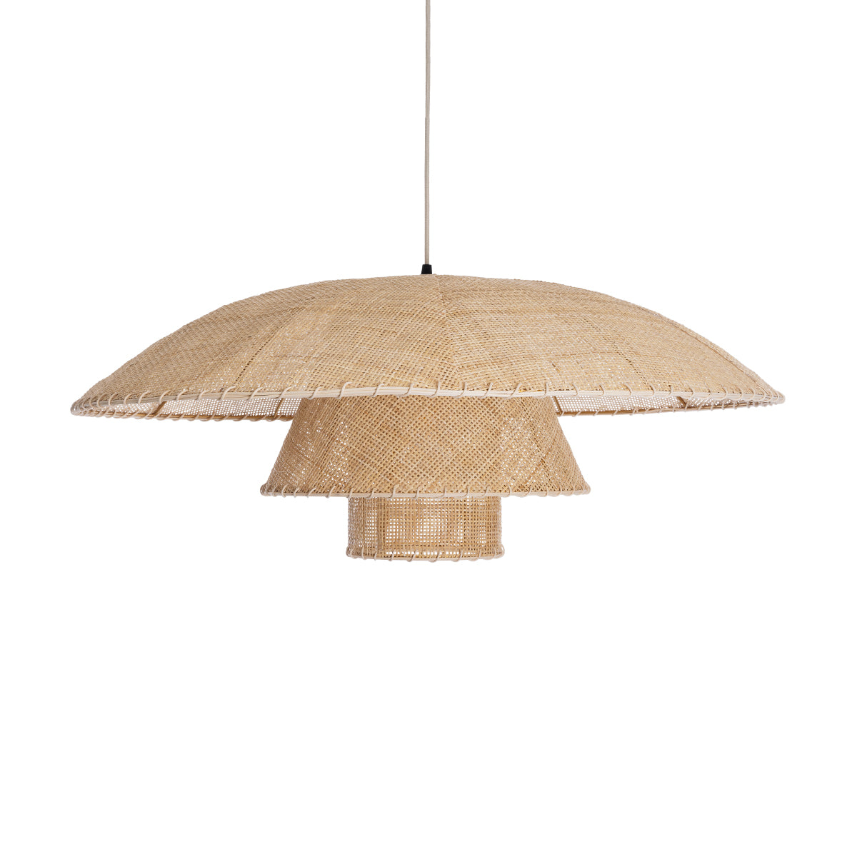 GloboStar® ZORA 02139 Boho Κρεμαστό Φωτιστικό Καμπάνα Μονόφωτο 1 x E27 IP20 Μπεζ Ύφασμα - Μ80 x Π80 x Υ32cm - ledmania.gr