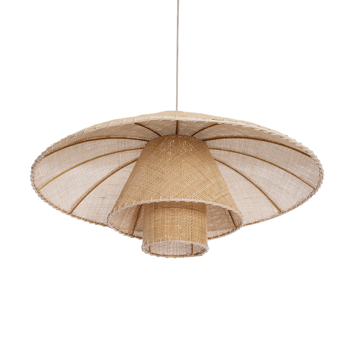 GloboStar® ZORA 02139 Boho Κρεμαστό Φωτιστικό Καμπάνα Μονόφωτο 1 x E27 IP20 Μπεζ Ύφασμα - Μ80 x Π80 x Υ32cm - ledmania.gr