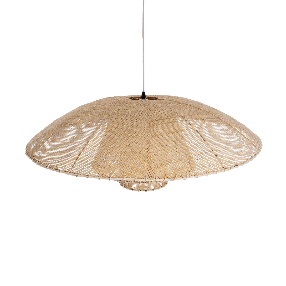 GloboStar® ZORA 02139 Boho Κρεμαστό Φωτιστικό Καμπάνα Μονόφωτο 1 x E27 IP20 Μπεζ Ύφασμα - Μ80 x Π80 x Υ32cm - ledmania.gr