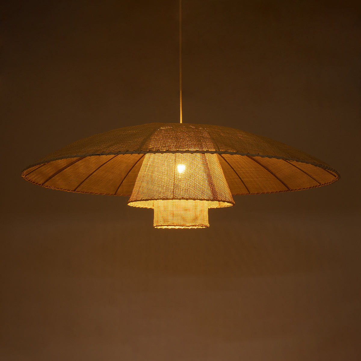 GloboStar® ZORA 02140 Boho Κρεμαστό Φωτιστικό Καμπάνα Μονόφωτο 1 x E27 IP20 Μπεζ Ύφασμα - Μ120 x Π120 x Υ40cm - ledmania.gr