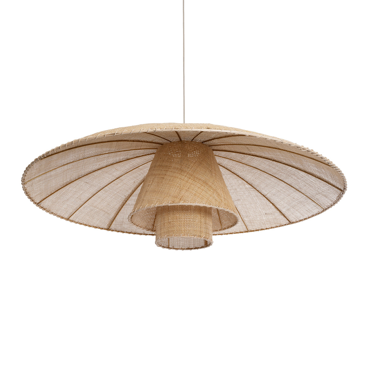 GloboStar® ZORA 02140 Boho Κρεμαστό Φωτιστικό Καμπάνα Μονόφωτο 1 x E27 IP20 Μπεζ Ύφασμα - Μ120 x Π120 x Υ40cm - ledmania.gr