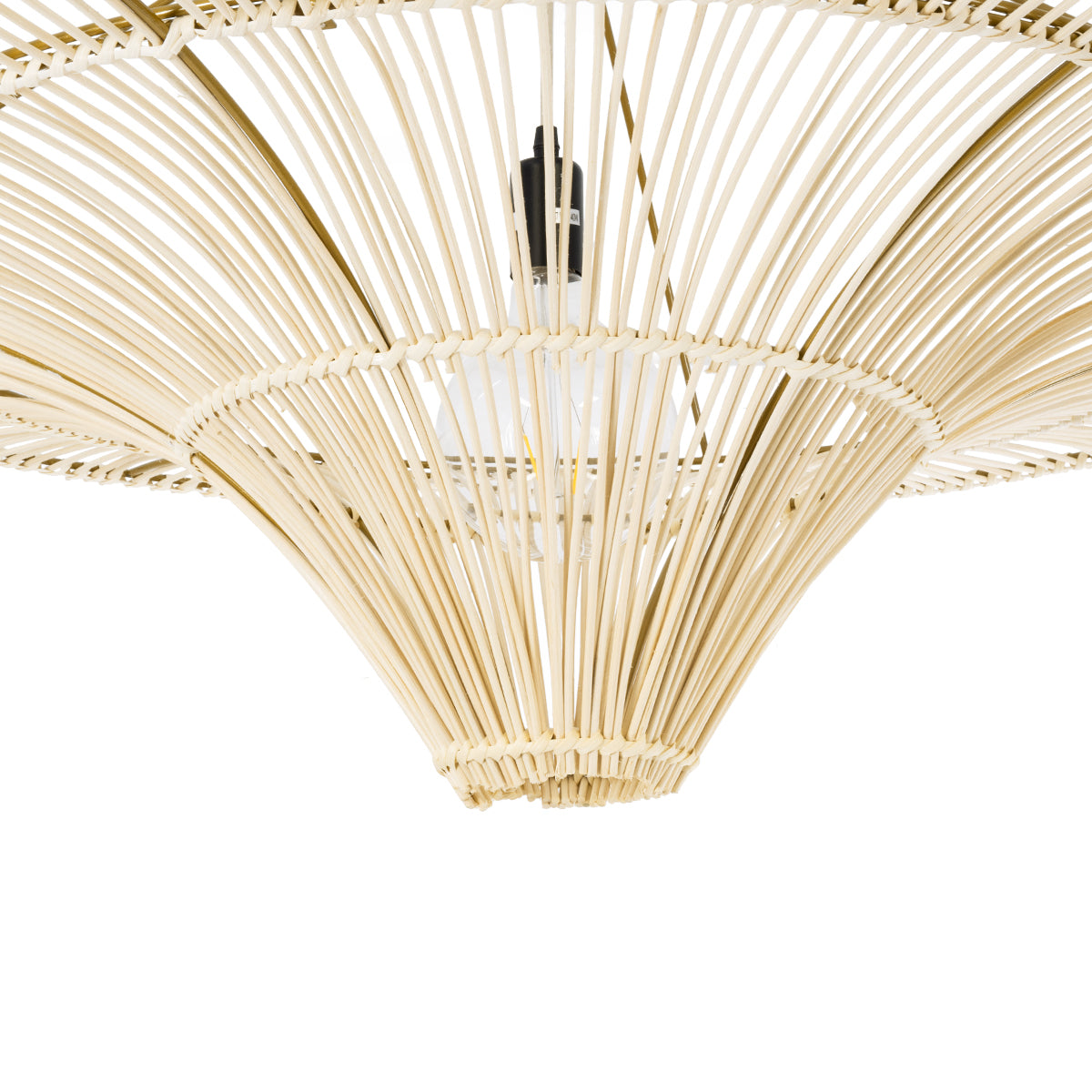 GloboStar® PALERMO 02153 Boho Φωτιστικό Οροφής Μονόφωτο 1 x E27 AC220-240V IP20 - Φ100 x Υ55cm - Μπεζ Ξύλινο Μπαμπού Πλέγμα - ledmania.gr
