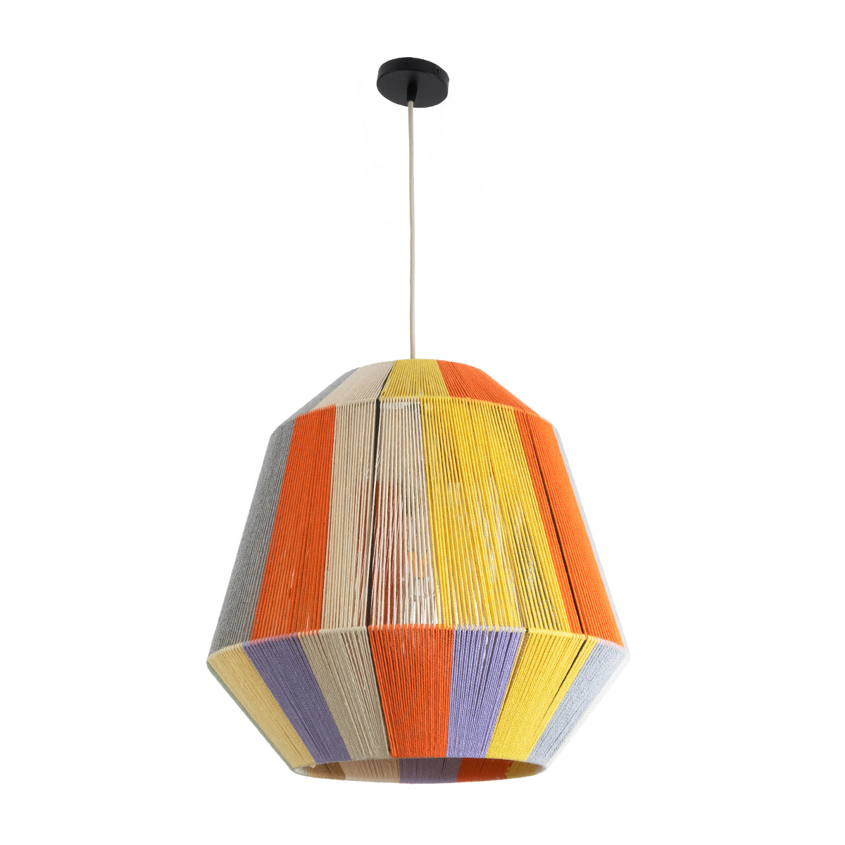 GloboStar® SALERNO 02188 Boho Κρεμαστό Φωτιστικό Οροφής Μονόφωτο 1 x E27 AC220-240V IP20 - Φ50 x Υ50cm - Μπεζ με Λευκό και Γρι με Πορτοκαλί Λεπτό Νήμα Βαμβακερό Πλέγμα Καμπάνα - ledmania.gr