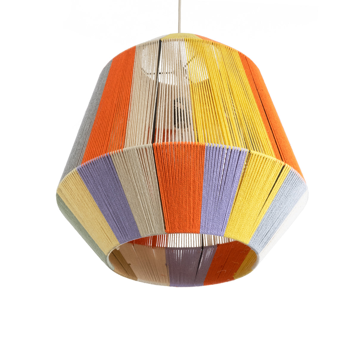 GloboStar® SALERNO 02188 Boho Κρεμαστό Φωτιστικό Οροφής Μονόφωτο 1 x E27 AC220-240V IP20 - Φ50 x Υ50cm - Μπεζ με Λευκό και Γρι με Πορτοκαλί Λεπτό Νήμα Βαμβακερό Πλέγμα Καμπάνα - ledmania.gr