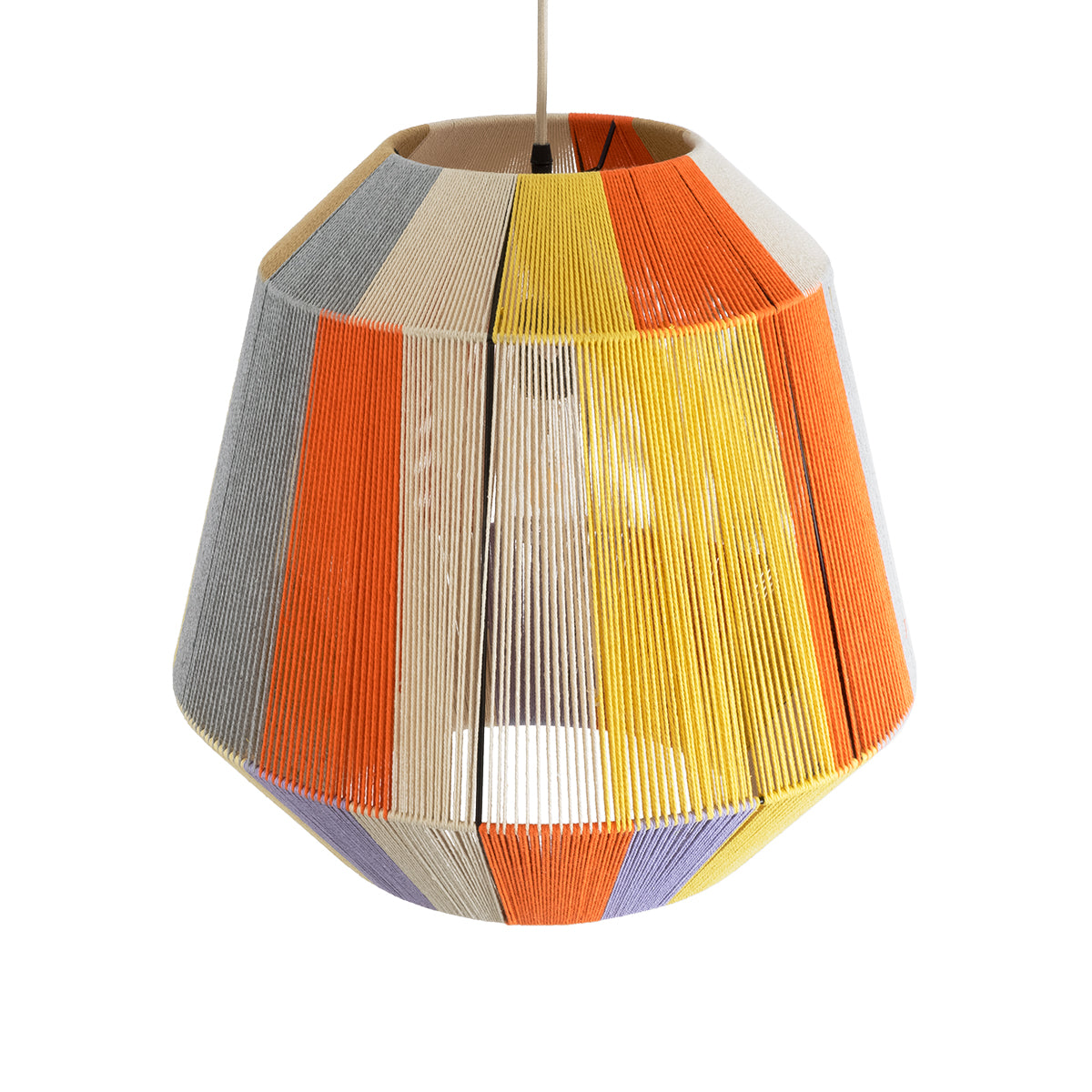 GloboStar® SALERNO 02188 Boho Κρεμαστό Φωτιστικό Οροφής Μονόφωτο 1 x E27 AC220-240V IP20 - Φ50 x Υ50cm - Μπεζ με Λευκό και Γρι με Πορτοκαλί Λεπτό Νήμα Βαμβακερό Πλέγμα Καμπάνα - ledmania.gr