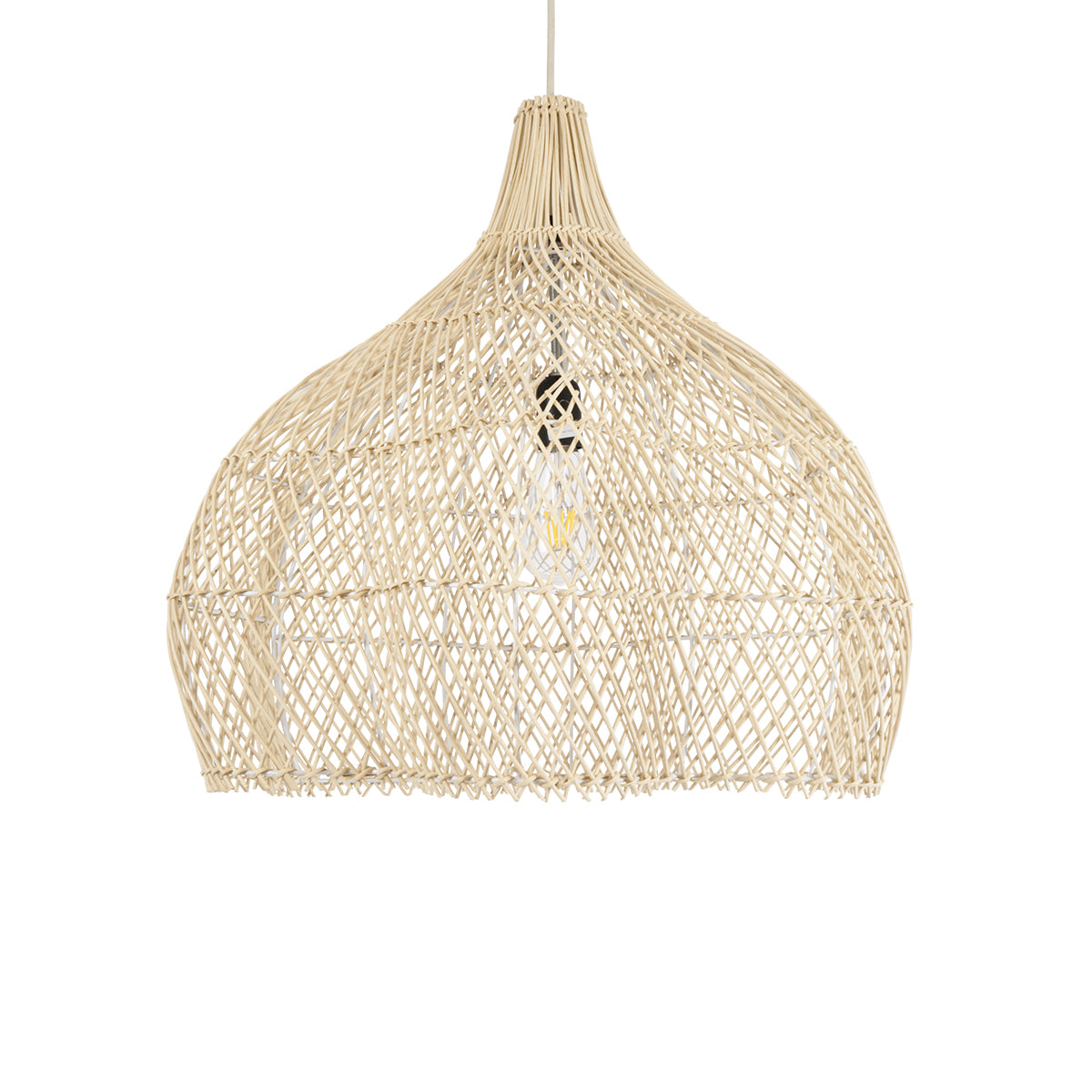 GloboStar® ADEJE 02210 Boho Κρεμαστό Φωτιστικό Οροφής Μονόφωτο 1 x E27 AC220-240V IP20 - Φ60 x Υ60cm - Μπεζ Ξύλινο Μπαμπού Πλέγμα Καμπάνα - ledmania.gr