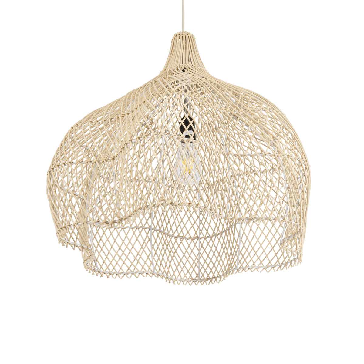 GloboStar® ADEJE 02210 Boho Κρεμαστό Φωτιστικό Οροφής Μονόφωτο 1 x E27 AC220-240V IP20 - Φ60 x Υ60cm - Μπεζ Ξύλινο Μπαμπού Πλέγμα Καμπάνα - ledmania.gr