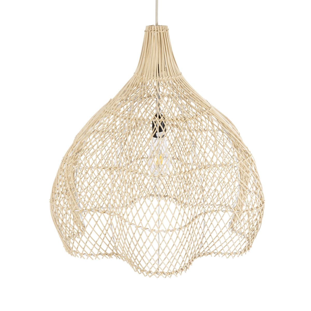 GloboStar® ADEJE 02210 Boho Κρεμαστό Φωτιστικό Οροφής Μονόφωτο 1 x E27 AC220-240V IP20 - Φ60 x Υ60cm - Μπεζ Ξύλινο Μπαμπού Πλέγμα Καμπάνα - ledmania.gr