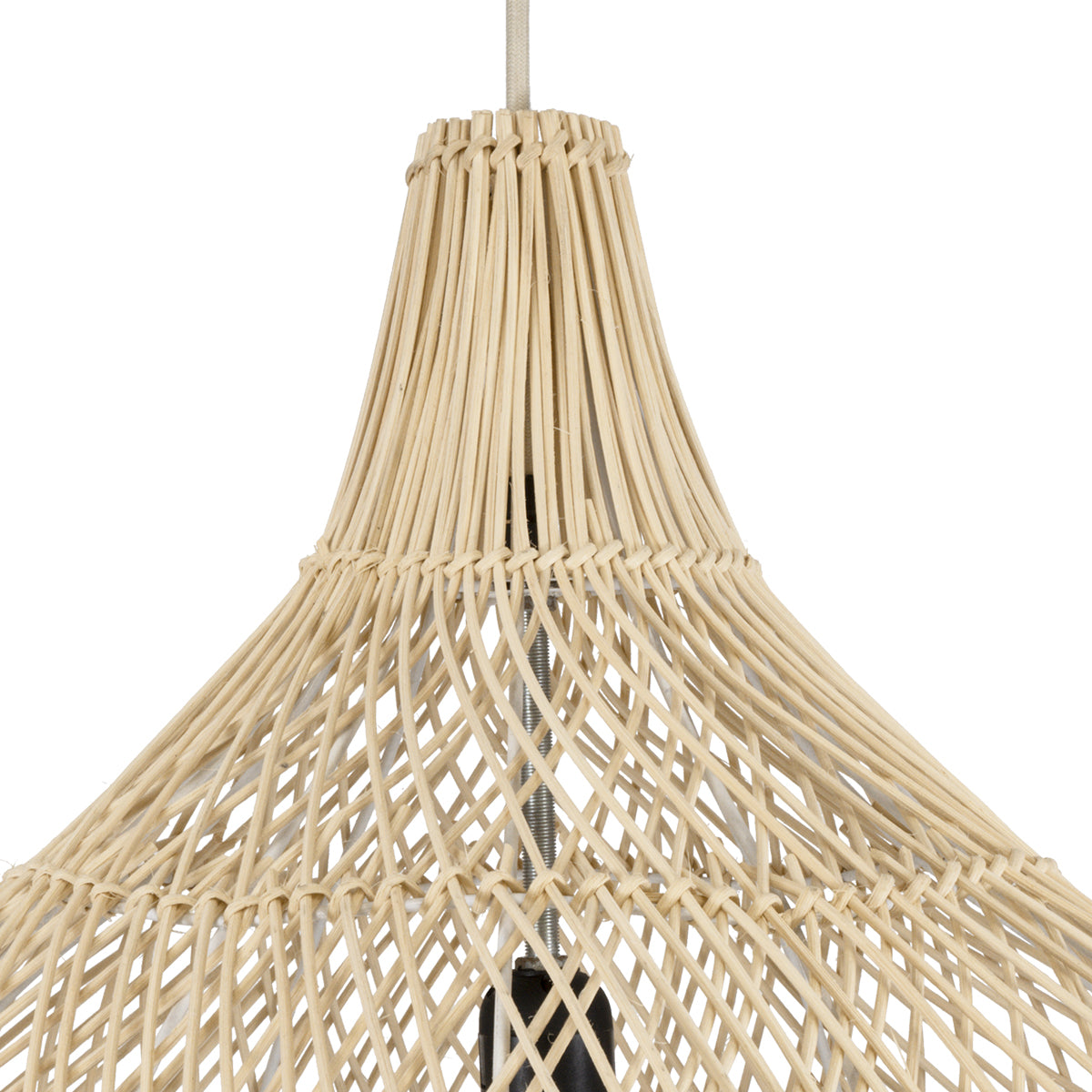 GloboStar® ADEJE 02210 Boho Κρεμαστό Φωτιστικό Οροφής Μονόφωτο 1 x E27 AC220-240V IP20 - Φ60 x Υ60cm - Μπεζ Ξύλινο Μπαμπού Πλέγμα Καμπάνα - ledmania.gr