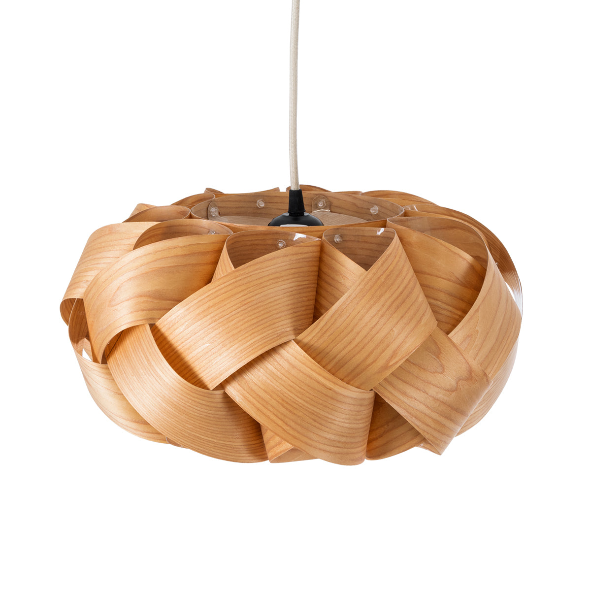 GloboStar® SARDIGNA 02217 Boho Κρεμαστό Φωτιστικό Οροφής Μονόφωτο 1 x E27 AC220-240V IP20 - Φ40 x Υ20cm - Καφέ Λεπτό Φύλλο Ξύλου Πλέγμα - ledmania.gr