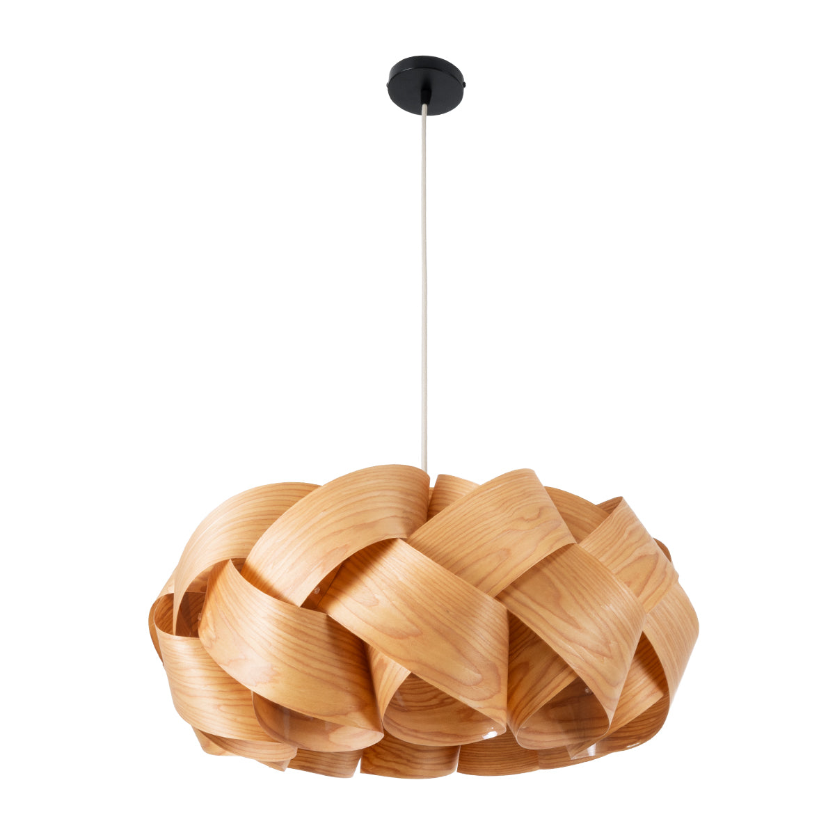 GloboStar® SARDIGNA 02218 Boho Κρεμαστό Φωτιστικό Οροφής Μονόφωτο 1 x E27 AC220-240V IP20 - Φ60 x Υ30cm - Καφέ Λεπτό Φύλλο Ξύλου Πλέγμα - ledmania.gr