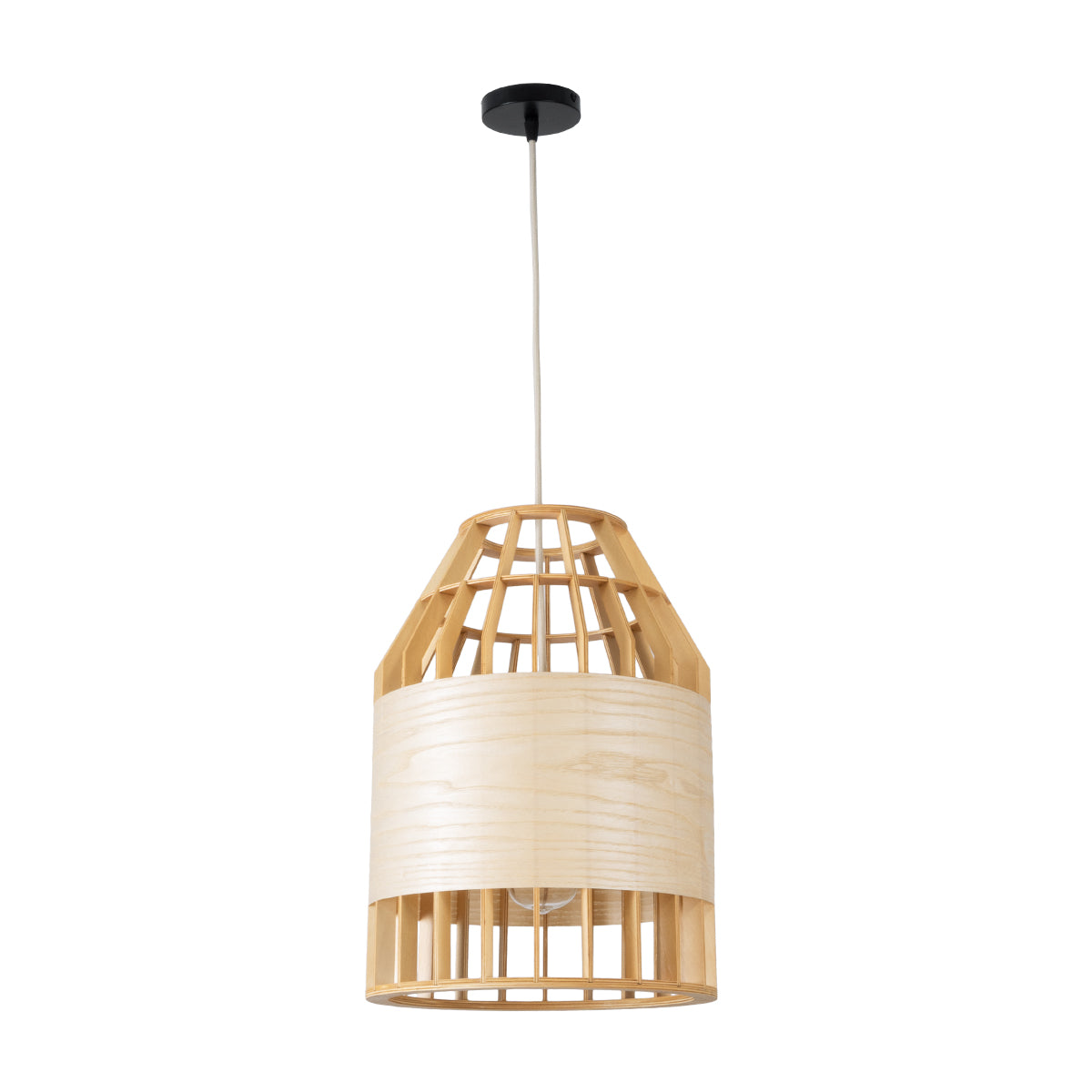 GloboStar® GALIA 02219 Boho Κρεμαστό Φωτιστικό Πλέγμα Μονόφωτο 1 x E27 IP20 Μπεζ & Καφέ Ξύλο - Μ30 x Π30 x Υ40cm - ledmania.gr