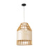 GloboStar® GALIA 02219 Boho Κρεμαστό Φωτιστικό Πλέγμα Μονόφωτο 1 x E27 IP20 Μπεζ & Καφέ Ξύλο - Μ30 x Π30 x Υ40cm - ledmania.gr