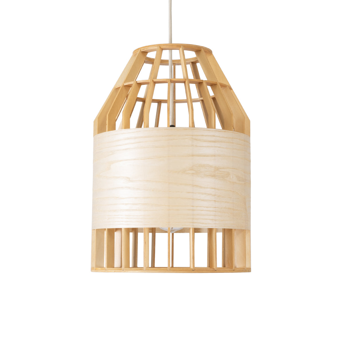 GloboStar® GALIA 02219 Boho Κρεμαστό Φωτιστικό Πλέγμα Μονόφωτο 1 x E27 IP20 Μπεζ & Καφέ Ξύλο - Μ30 x Π30 x Υ40cm - ledmania.gr