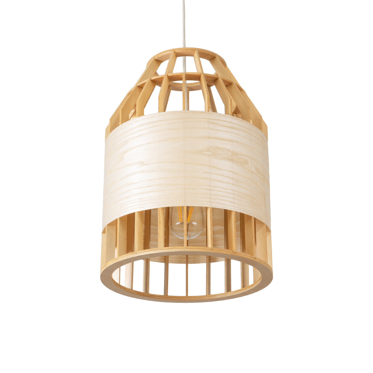 GloboStar® GALIA 02219 Boho Κρεμαστό Φωτιστικό Πλέγμα Μονόφωτο 1 x E27 IP20 Μπεζ & Καφέ Ξύλο - Μ30 x Π30 x Υ40cm - ledmania.gr