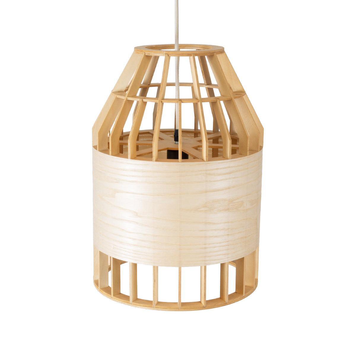GloboStar® GALIA 02219 Boho Κρεμαστό Φωτιστικό Πλέγμα Μονόφωτο 1 x E27 IP20 Μπεζ & Καφέ Ξύλο - Μ30 x Π30 x Υ40cm - ledmania.gr
