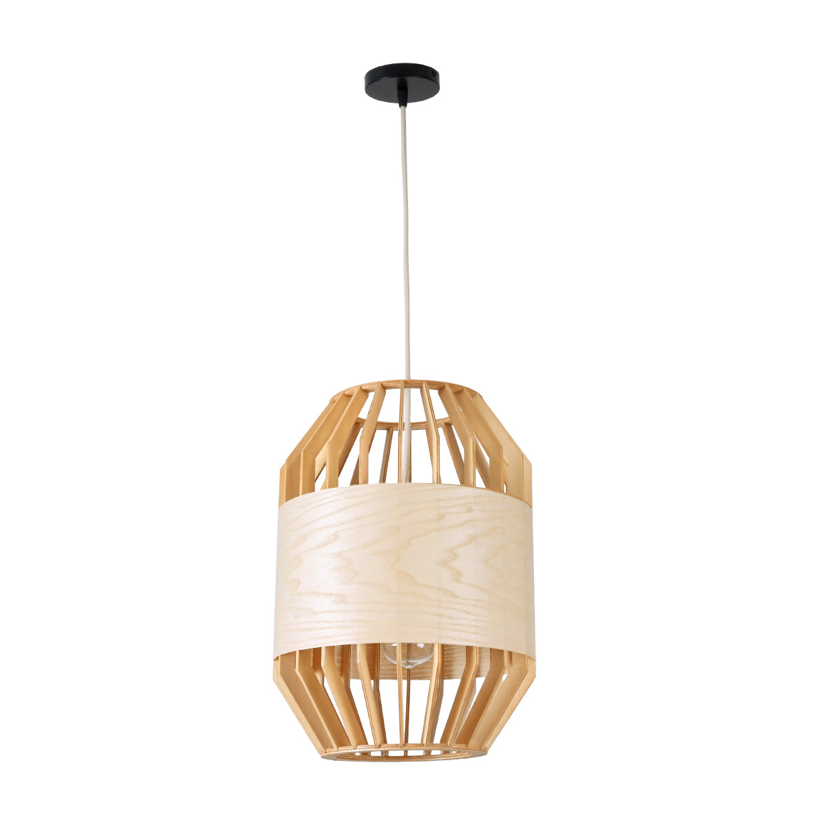 GloboStar® GALIA 02220 Boho Κρεμαστό Φωτιστικό Οροφής Μονόφωτο 1 x E27 AC220-240V IP20 - Φ30 x Υ40cm - Μπεζ Ξύλινο Μπαμπού Πλέγμα - ledmania.gr