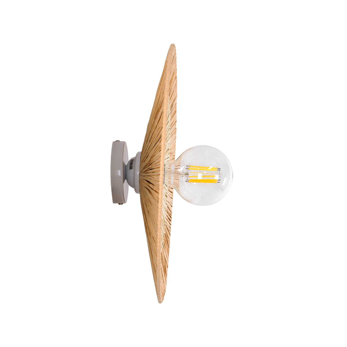 GloboStar® COLOMBO 02278 Boho Φωτιστικό Τοίχου - Απλίκα Μονόφωτο 1 x E27 AC 220-240V IP20 - Φ40 x Υ9cm - Μπεζ με Μπεζ Καφέ Φυσική Ράφια Άχυρο Πλέγμα - ledmania.gr