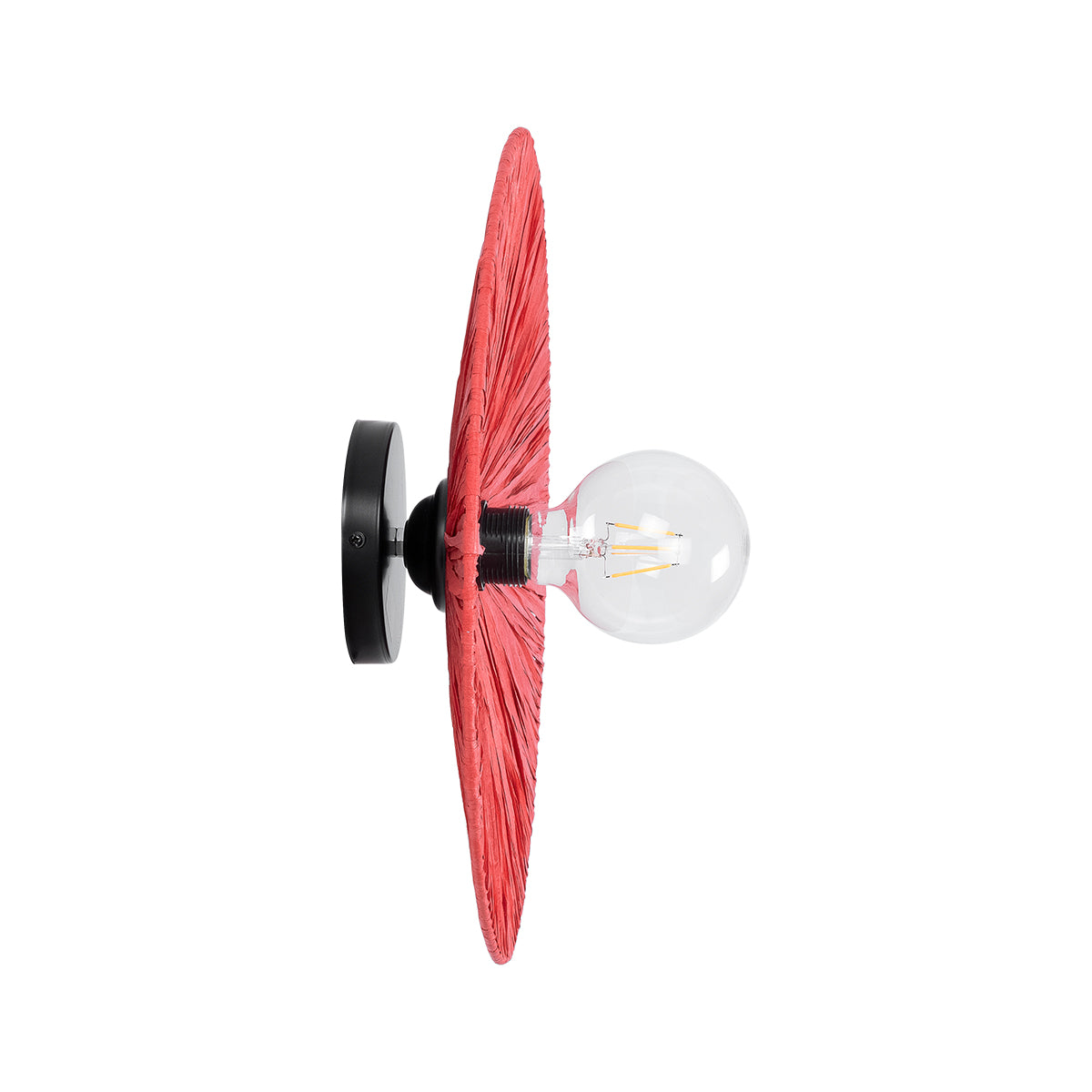 GloboStar® COLOMBO 02281 Boho Φωτιστικό Τοίχου - Απλίκα Μονόφωτο 1 x E27 AC 220-240V IP20 - Φ40 x Υ9cm - Κόκκινη Φυσική Ράφια Άχυρο Πλέγμα - ledmania.gr