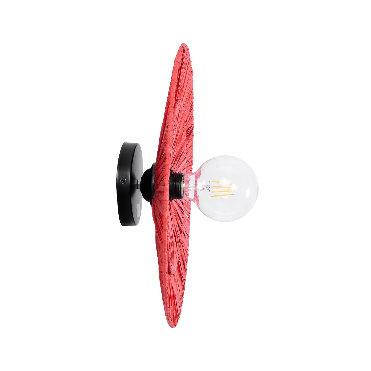 GloboStar® COLOMBO 02282 Boho Φωτιστικό Τοίχου - Απλίκα Μονόφωτο 1 x E27 AC 220-240V IP20 - Φ40 x Υ9cm - Κόκκινη Φυσική Ράφια Άχυρο Πλέγμα - ledmania.gr
