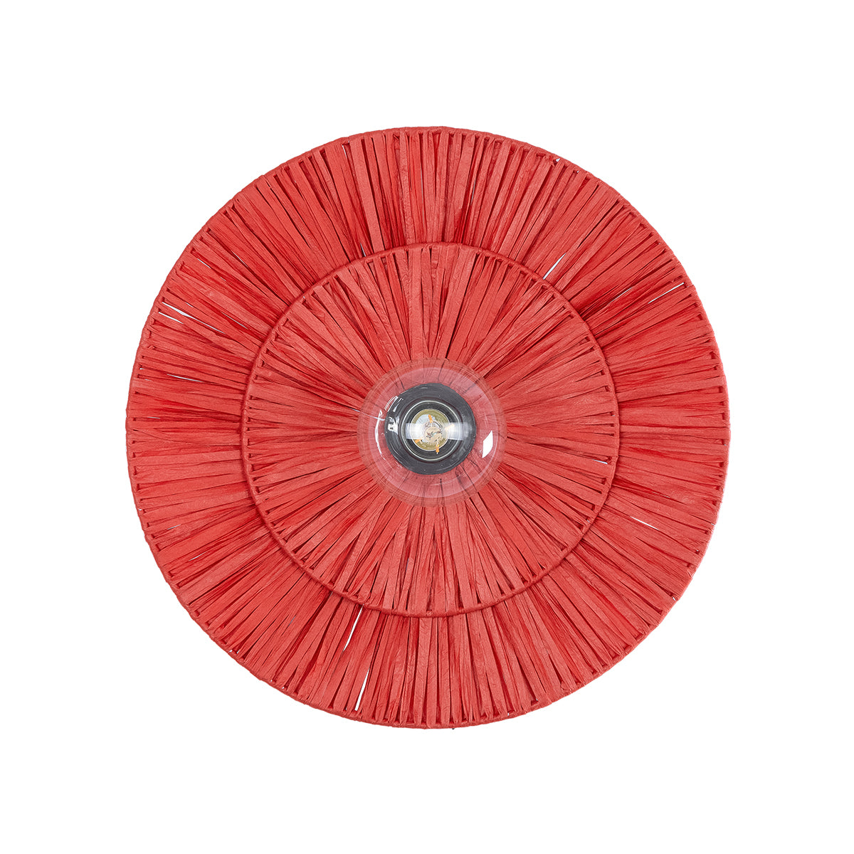 GloboStar® COLOMBO 02282 Boho Φωτιστικό Τοίχου - Απλίκα Μονόφωτο 1 x E27 AC 220-240V IP20 - Φ40 x Υ9cm - Κόκκινη Φυσική Ράφια Άχυρο Πλέγμα - ledmania.gr