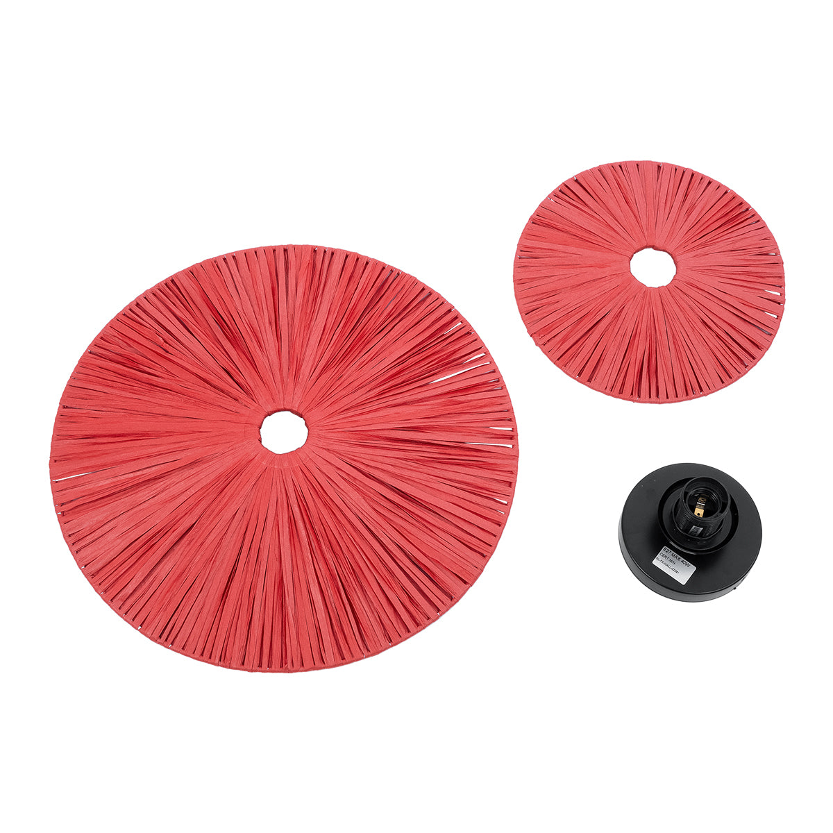 GloboStar® COLOMBO 02282 Boho Φωτιστικό Τοίχου - Απλίκα Μονόφωτο 1 x E27 AC 220-240V IP20 - Φ40 x Υ9cm - Κόκκινη Φυσική Ράφια Άχυρο Πλέγμα - ledmania.gr