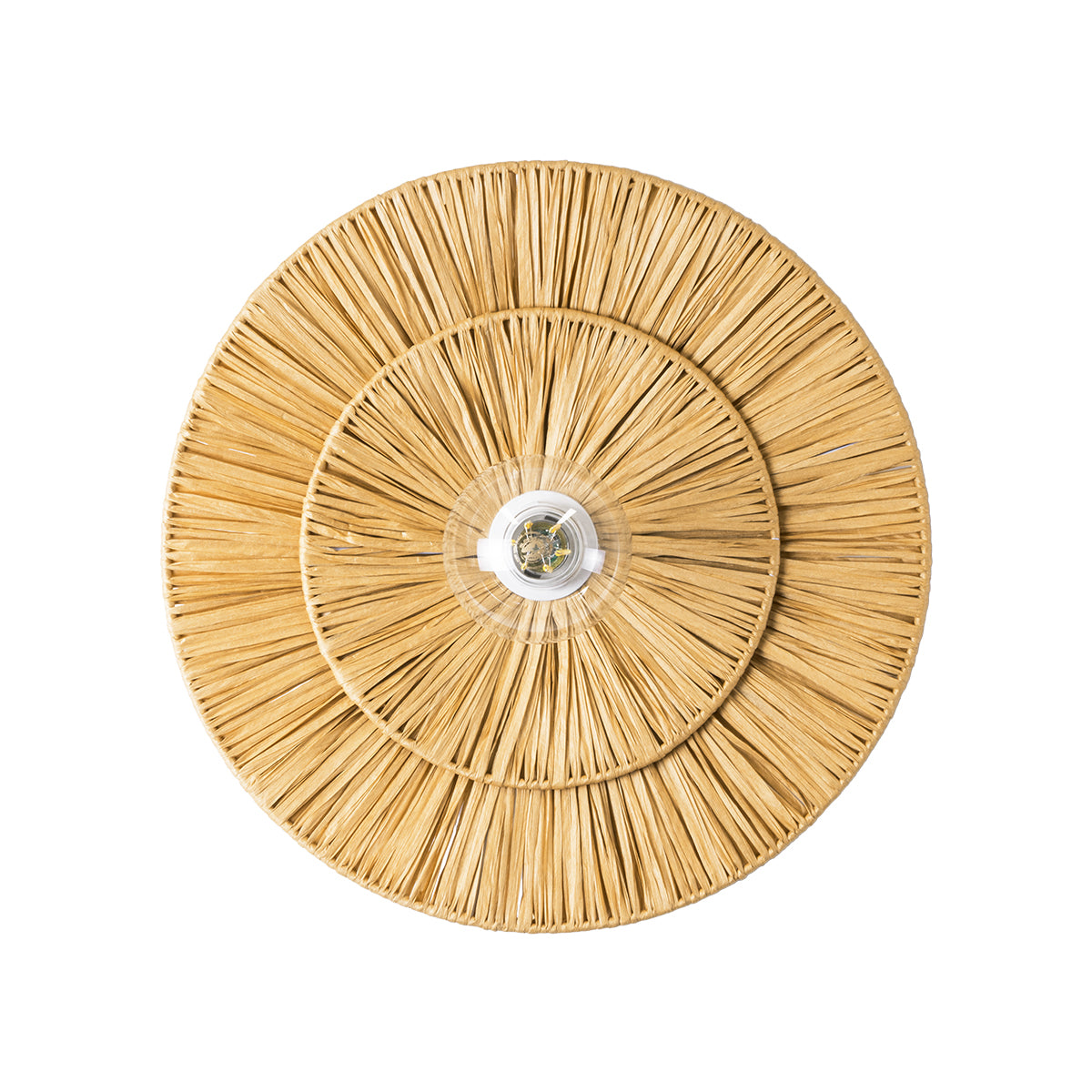 GloboStar® COLOMBO 02284 Boho Φωτιστικό Τοίχου - Απλίκα Μονόφωτο 1 x E27 AC 220-240V IP20 - Φ40 x Υ9cm - Μπεζ Καφέ Φυσική Ράφια Άχυρο Πλέγμα - ledmania.gr