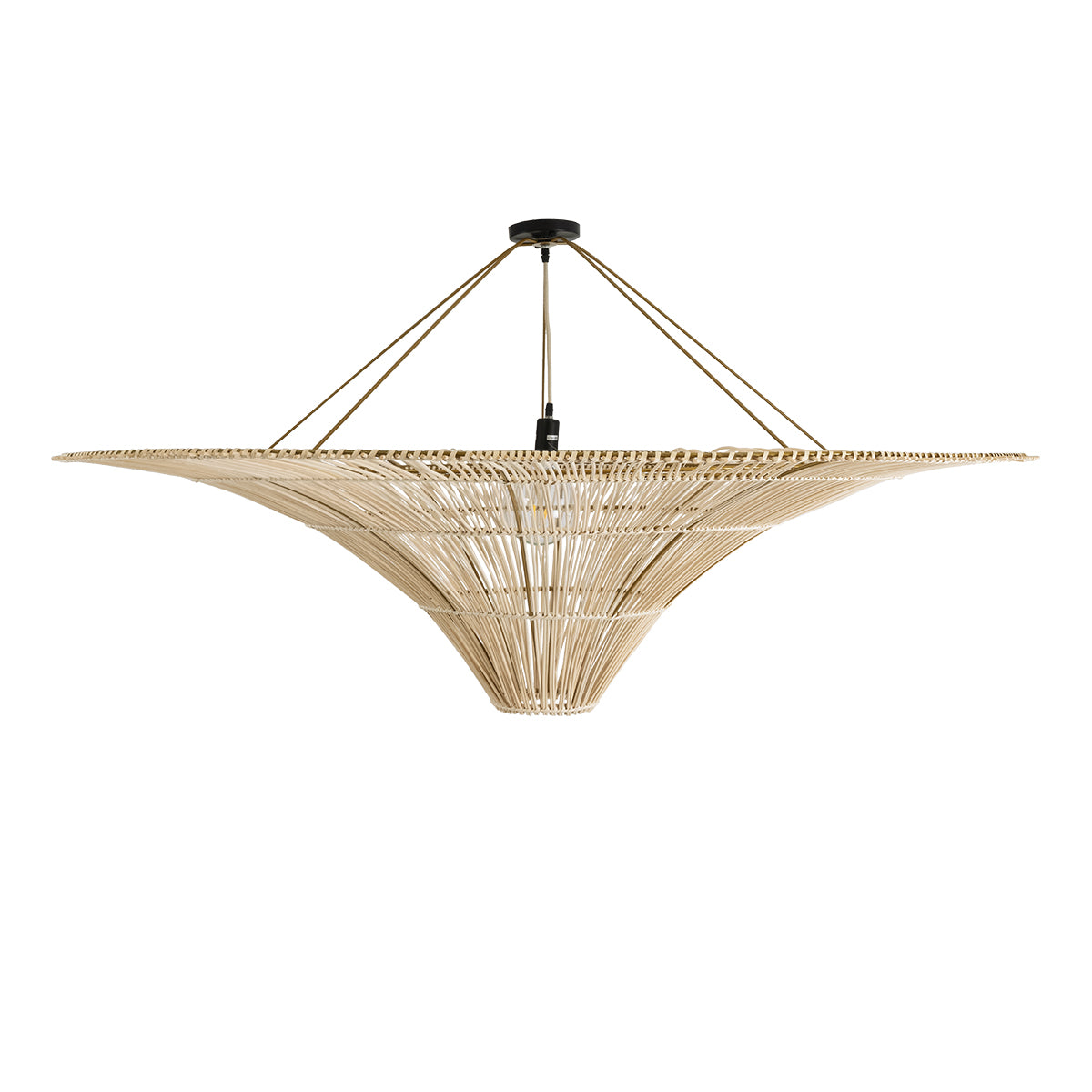 GloboStar® PALERMO 02309 Boho Φωτιστικό Οροφής Μονόφωτο 1 x E27 AC220-240V IP20 - Φ150 x Υ78cm - Μπεζ Ξύλινο Μπαμπού Πλέγμα - ledmania.gr