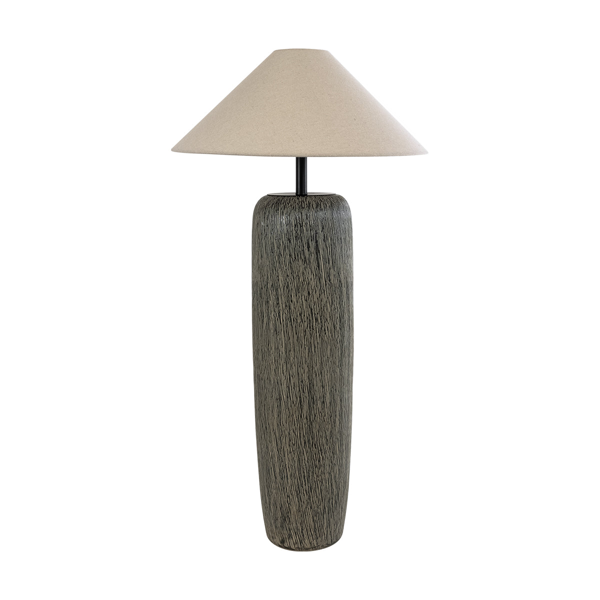 GloboStar® OLIANA 02315 Boho Επιδαπέδιο Φωτιστικό Μονόφωτο 1 x E27 IP20 Γκρι Κεραμικό με Μπεζ Ύφασμα - Μ55 x Π55 x Υ110cm - ledmania.gr