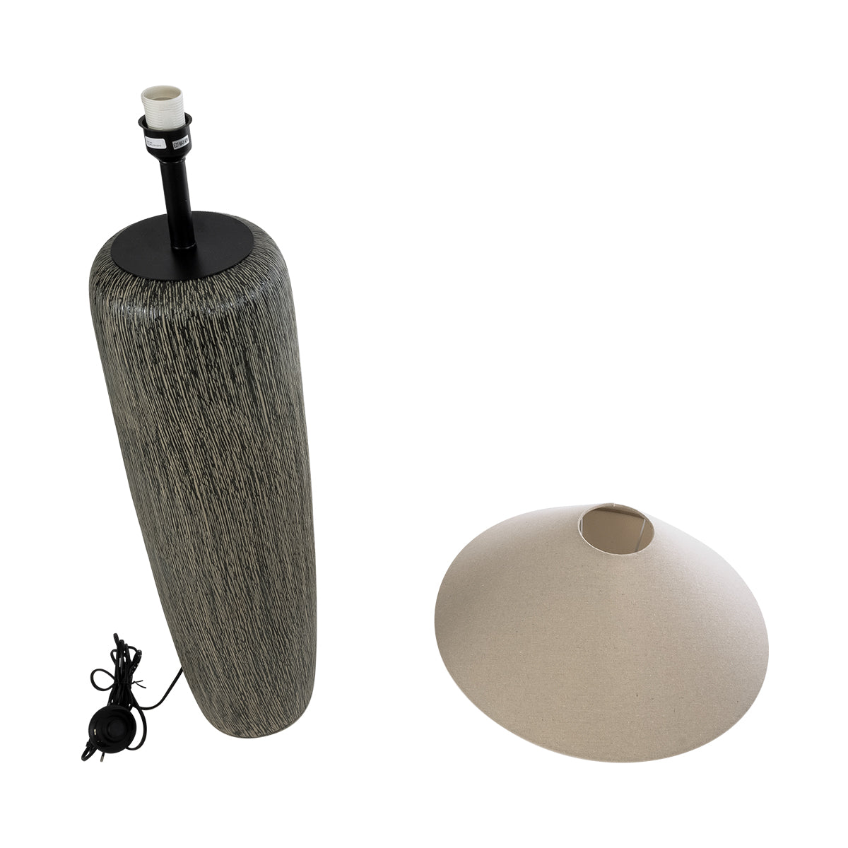 GloboStar® OLIANA 02315 Boho Επιδαπέδιο Φωτιστικό Μονόφωτο 1 x E27 IP20 Γκρι Κεραμικό με Μπεζ Ύφασμα - Μ55 x Π55 x Υ110cm - ledmania.gr