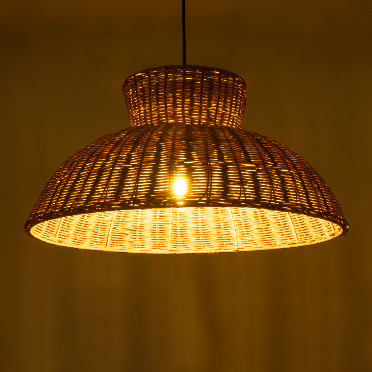 GloboStar® MALABO 02328 Boho Κρεμαστό Φωτιστικό Οροφής Μονόφωτο 1 x E27 AC220-240V IP20 - Φ60 x Υ31cm - Καφέ Ξύλινο Μπαμπού Πλέγμα - ledmania.gr