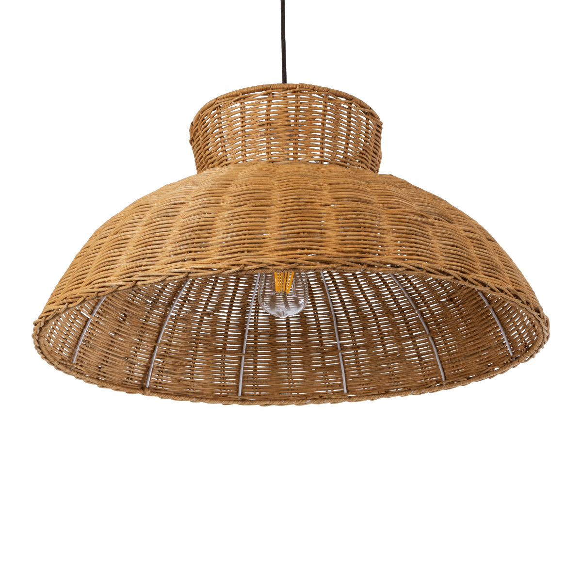 GloboStar® MALABO 02328 Boho Κρεμαστό Φωτιστικό Οροφής Μονόφωτο 1 x E27 AC220-240V IP20 - Φ60 x Υ31cm - Καφέ Ξύλινο Μπαμπού Πλέγμα - ledmania.gr