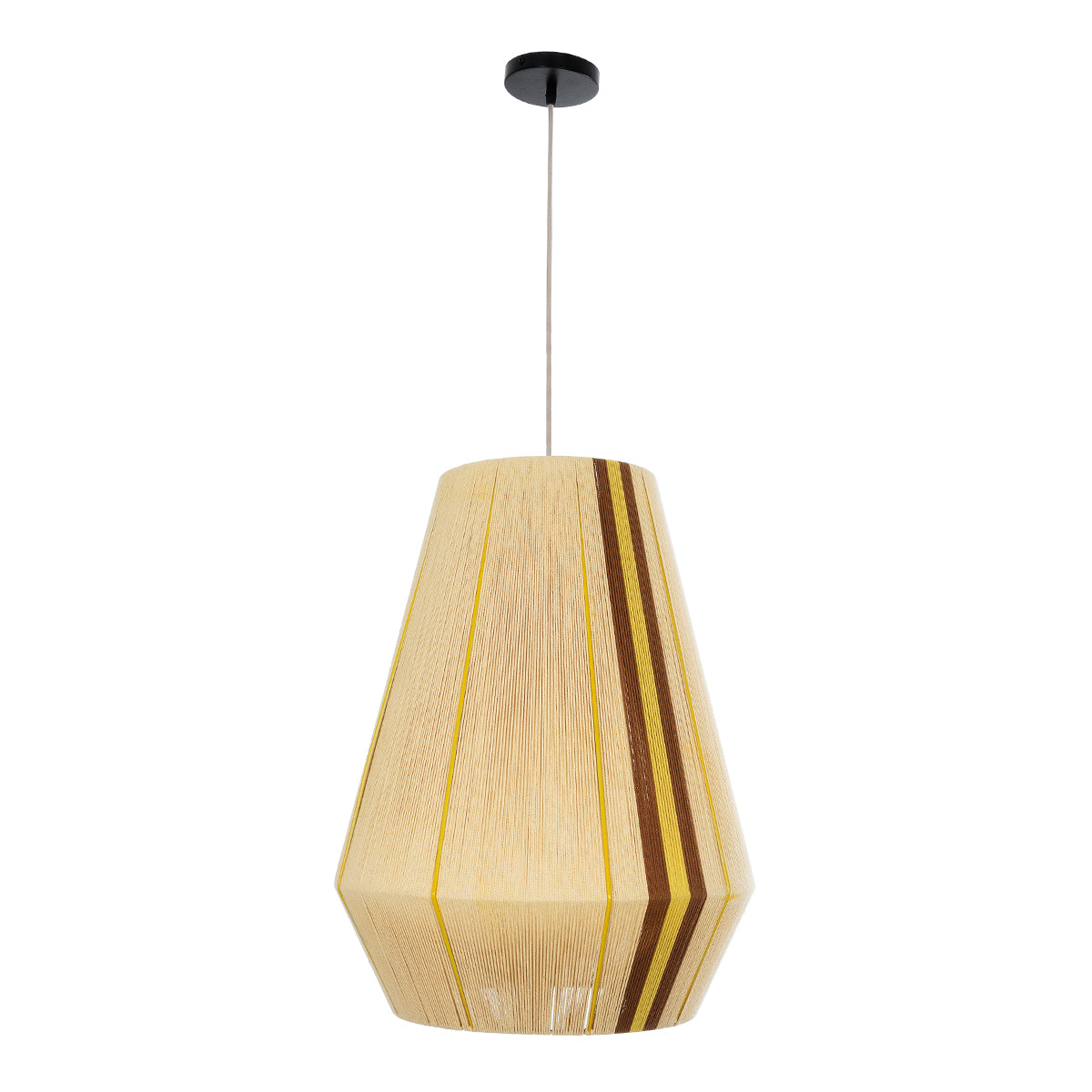 GloboStar® SALERNO 02334 Boho Κρεμαστό Φωτιστικό Πλέγμα Μονόφωτο 1 x E27 IP20 Μπεζ, Καφέ & Κίτρινο Νήμα - Μ50 x Π50 x Υ60cm - ledmania.gr