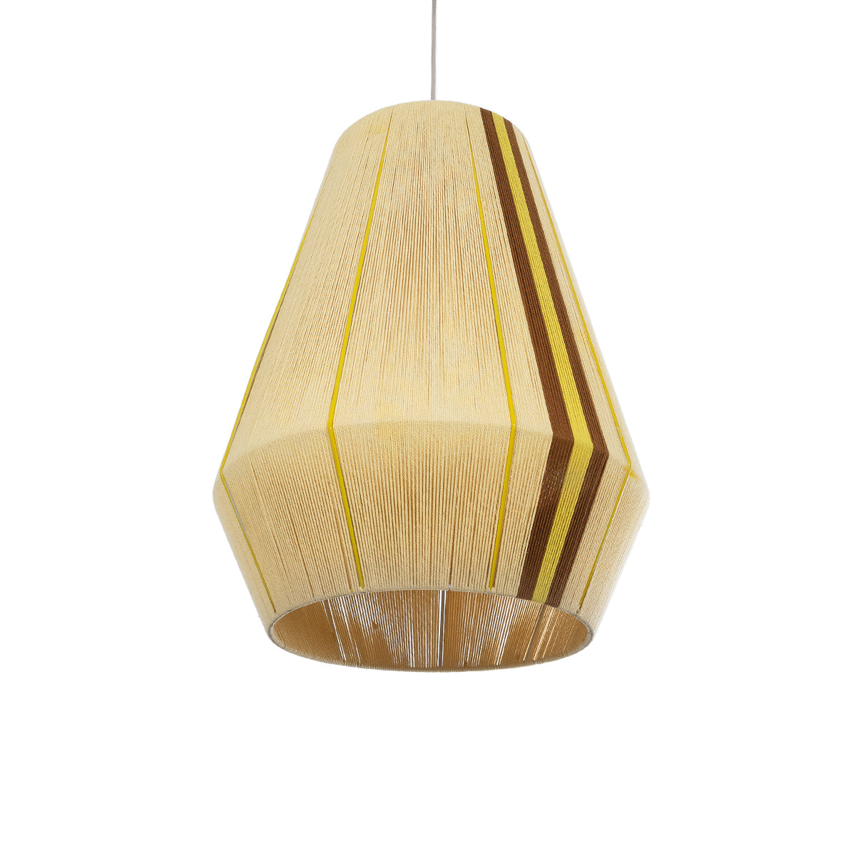 GloboStar® SALERNO 02334 Boho Κρεμαστό Φωτιστικό Πλέγμα Μονόφωτο 1 x E27 IP20 Μπεζ, Καφέ & Κίτρινο Νήμα - Μ50 x Π50 x Υ60cm - ledmania.gr