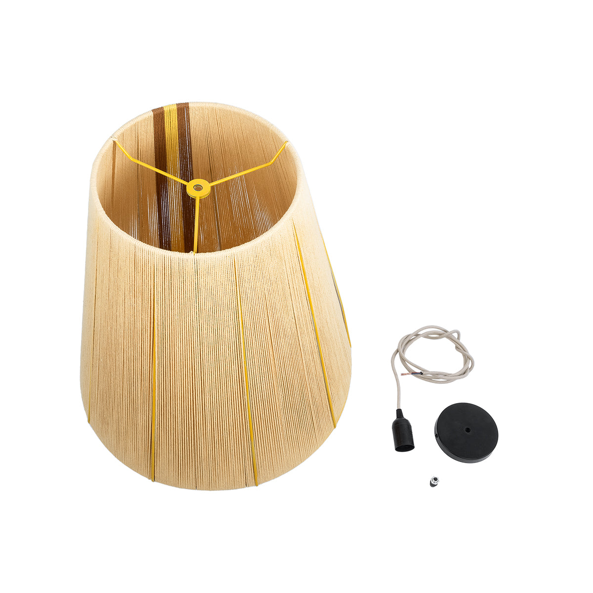 GloboStar® SALERNO 02334 Boho Κρεμαστό Φωτιστικό Πλέγμα Μονόφωτο 1 x E27 IP20 Μπεζ, Καφέ & Κίτρινο Νήμα - Μ50 x Π50 x Υ60cm - ledmania.gr