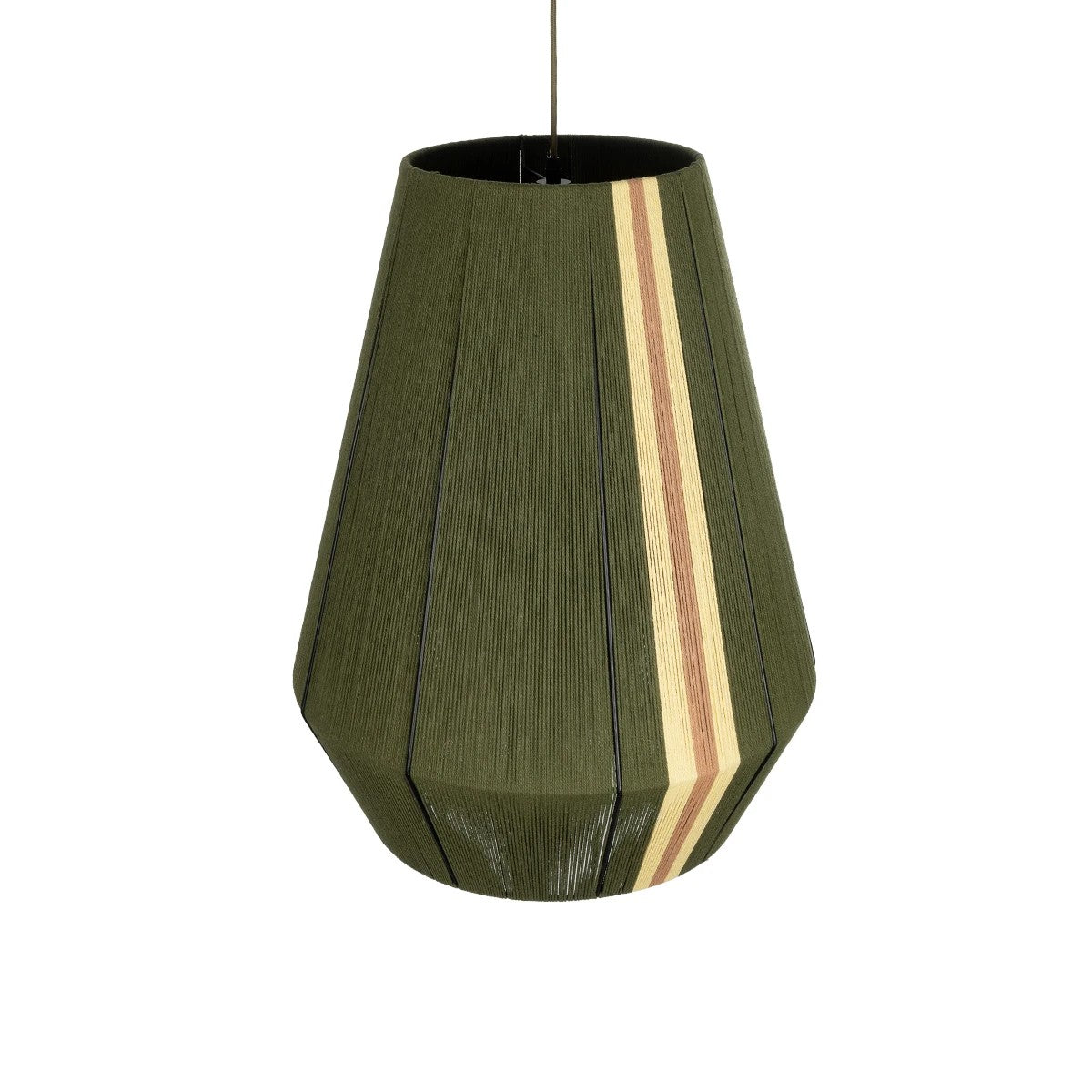 GloboStar® SALERNO 02335 Boho Κρεμαστό Φωτιστικό Πλέγμα Μονόφωτο 1 x E27 IP20 Πράσινο, Μπεζ & Καφέ Νήμα - Μ50 x Π50 x Υ60cm - ledmania.gr