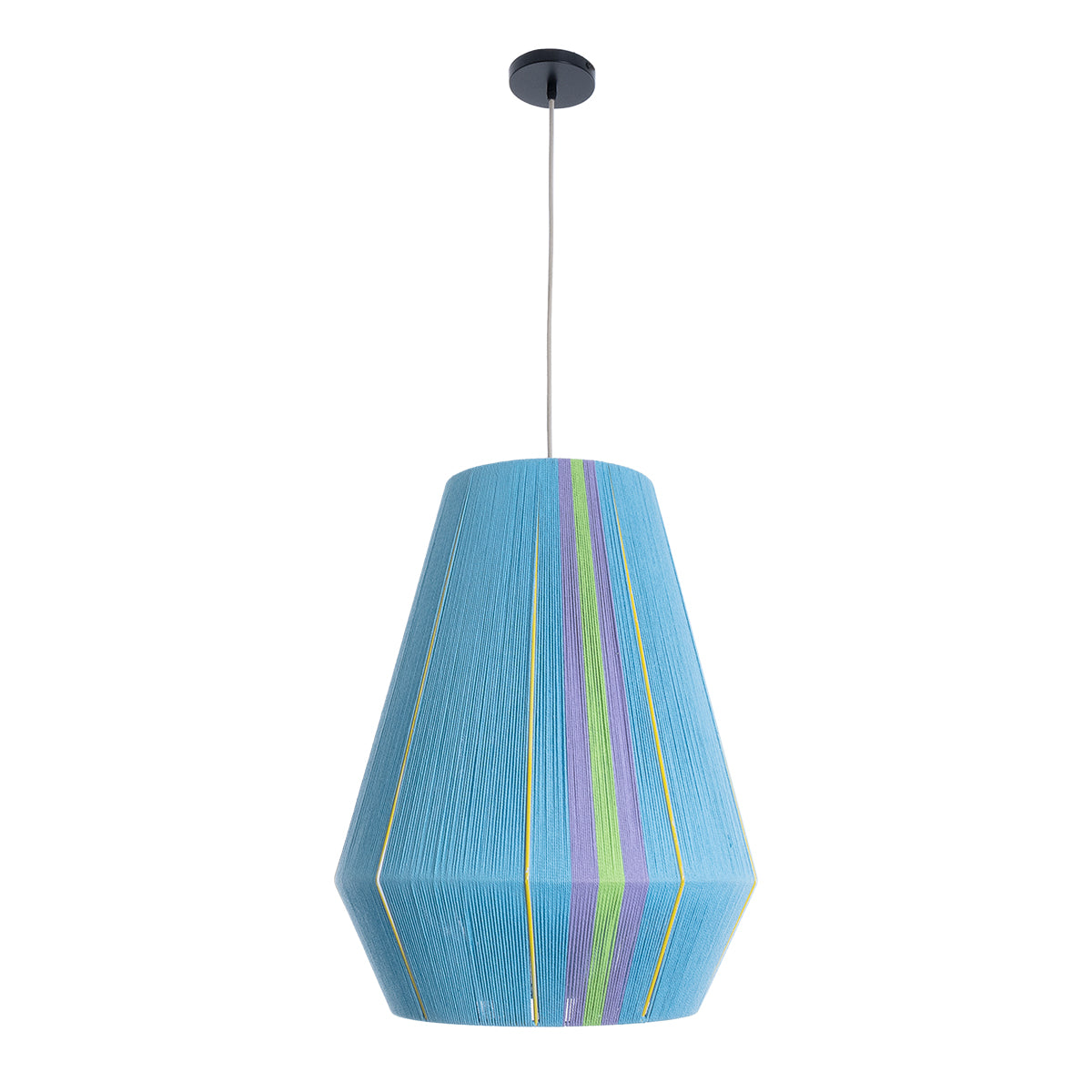 GloboStar® HABANA 02336 Boho Κρεμαστό Φωτιστικό Οροφής Μονόφωτο 1 x E27 AC220-240V IP20 - Φ50 x Υ60cm - Γαλάζιο με Μωβ και Πράσινο με Κίτρινες Λεπτομέριες Λεπτό Νήμα Βαμβακερό Πλέγμα - 5 Χρόνια Εγγύηση - ledmania.gr