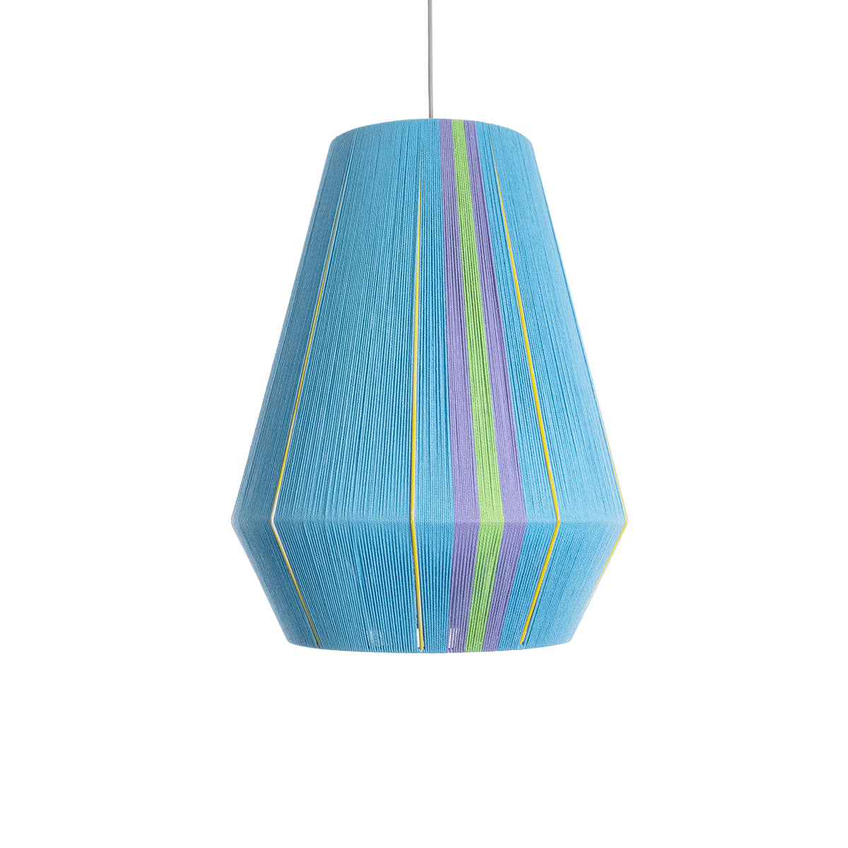 GloboStar® HABANA 02336 Boho Κρεμαστό Φωτιστικό Οροφής Μονόφωτο 1 x E27 AC220-240V IP20 - Φ50 x Υ60cm - Γαλάζιο με Μωβ και Πράσινο με Κίτρινες Λεπτομέριες Λεπτό Νήμα Βαμβακερό Πλέγμα - 5 Χρόνια Εγγύηση - ledmania.gr